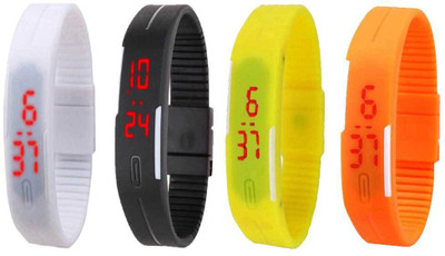 NS18 Silicone Led Magnet Band Combo of 4 White, Black, Yellow And Orange Digital Watch  - For Boys & Girls   Watches  (NS18)