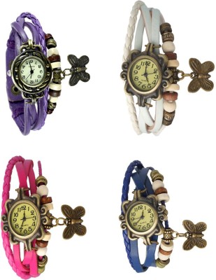 NS18 Vintage Butterfly Rakhi Combo of 4 Purple, Pink, White And Blue Analog Watch  - For Women   Watches  (NS18)