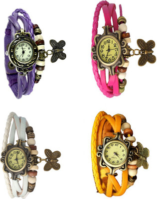 

Kissu Vintage Rakhi Combo of 4 Purple, White, Pink And Yellow Watch - For Women