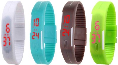 NS18 Silicone Led Magnet Band Combo of 4 White, Sky Blue, Brown And Green Digital Watch  - For Boys & Girls   Watches  (NS18)
