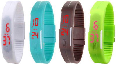 

Kissu Led Magnet Band Combo of 4 White, Sky Blue, Brown And Green Watch - For Men & Women
