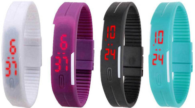 

NS18 Silicone Led Magnet Band Watch Combo of 4 White, Purple, Black And Sky Blue Watch - For Couple