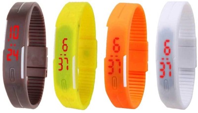NS18 Silicone Led Magnet Band Combo of 4 Brown, Yellow, Orange And White Digital Watch  - For Boys & Girls   Watches  (NS18)