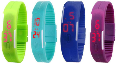 

NS18 Silicone Led Magnet Band Watch Combo of 4 Green, Sky Blue, Blue And Purple Watch - For Couple