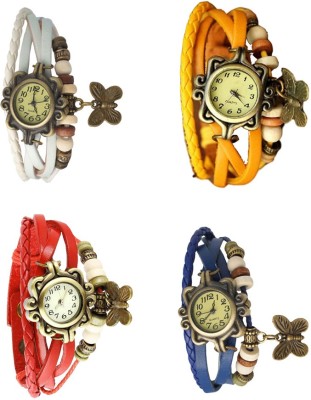 NS18 Vintage Butterfly Rakhi Combo of 4 White, Red, Yellow And Blue Analog Watch  - For Women   Watches  (NS18)