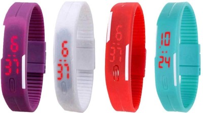NS18 Silicone Led Magnet Band Watch Combo of 4 Purple, White, Red And Sky Blue Digital Watch  - For Couple   Watches  (NS18)