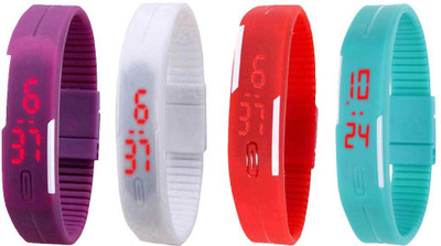 NS18 Silicone Led Magnet Band Watch Combo of 4 Purple, White, Red And Sky Blue Digital Watch  - For Couple   Watches  (NS18)