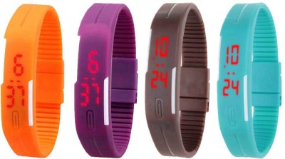 NS18 Silicone Led Magnet Band Watch Combo of 4 Orange, Purple, Brown And Sky Blue Digital Watch  - For Couple   Watches  (NS18)
