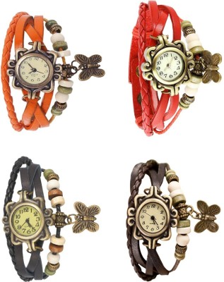 NS18 Vintage Butterfly Rakhi Combo of 4 Orange, Black, Red And Brown Analog Watch  - For Women   Watches  (NS18)