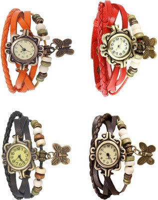 

NS18 Vintage Butterfly Rakhi Combo of 4 Orange, Black, Red And Brown Watch - For Women