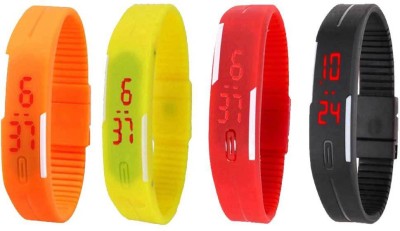 NS18 Silicone Led Magnet Band Combo of 4 Orange, Yellow, Red And Black Digital Watch  - For Boys & Girls   Watches  (NS18)