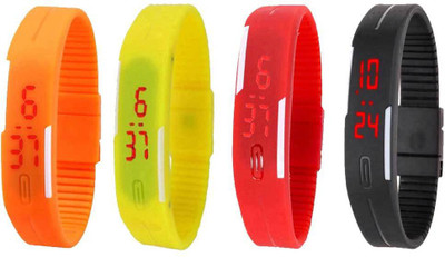 

NS18 Silicone Led Magnet Band Combo of 4 Orange, Yellow, Red And Black Watch - For Boys & Girls
