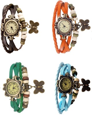NS18 Vintage Butterfly Rakhi Combo of 4 Brown, Green, Orange And Sky Blue Analog Watch  - For Women   Watches  (NS18)