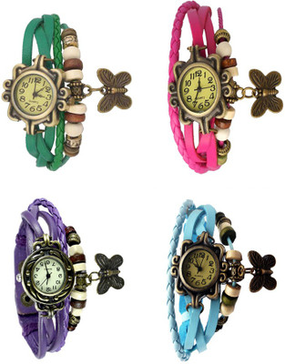 

Kissu Vintage Rakhi Combo of 4 Green, Purple, Pink And Sky Blue Watch - For Women