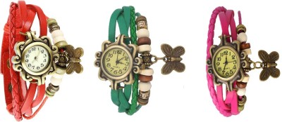 NS18 Vintage Butterfly Rakhi Watch Combo of 3 Red, Green And Pink Analog Watch  - For Women   Watches  (NS18)