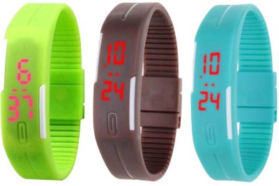 NS18 Silicone Led Magnet Band Combo of 3 Green, Brown And Sky Blue Digital Watch  - For Boys & Girls   Watches  (NS18)