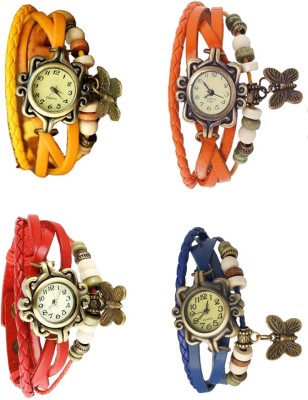 NS18 Vintage Butterfly Rakhi Combo of 4 Yellow, Red, Orange And Blue Analog Watch  - For Women   Watches  (NS18)