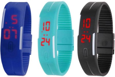 NS18 Silicone Led Magnet Band Combo of 3 Blue, Sky Blue And Black Digital Watch  - For Boys & Girls   Watches  (NS18)