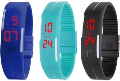 View NS18 Silicone Led Magnet Band Combo of 3 Blue, Sky Blue And Black Digital Watch  - For Boys & Girls Wrist Watches Price Online(NS18)