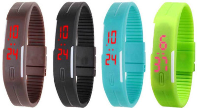 

NS18 Silicone Led Magnet Band Combo of 4 Brown, Black, Sky Blue And Green Watch - For Boys & Girls