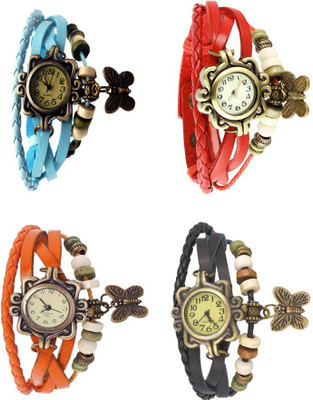 

NS18 Vintage Butterfly Rakhi Combo of 4 Sky Blue, Orange, Red And Black Watch - For Women