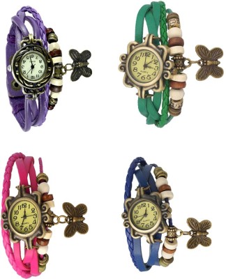 NS18 Vintage Butterfly Rakhi Combo of 4 Purple, Pink, Green And Blue Analog Watch  - For Women   Watches  (NS18)