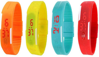 

NS18 Silicone Led Magnet Band Watch Combo of 4 Orange, Yellow, Sky Blue And Red Watch - For Couple