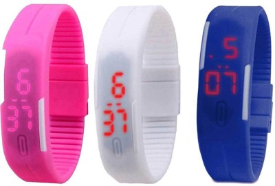 

Kissu Led Band Watch Combo of 3 Pink, White And Blue Watch - For Couple