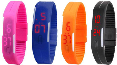 View NS18 Silicone Led Magnet Band Combo of 4 Pink, Blue, Orange And Black Digital Watch  - For Boys & Girls Wrist Watches Price Online(NS18)