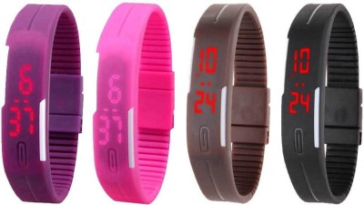 NS18 Silicone Led Magnet Band Combo of 4 Purple, Pink, Brown And Black Digital Watch  - For Boys & Girls   Watches  (NS18)