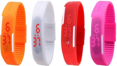 NS18 Silicone Led Magnet Band Watch Combo of 4 Orange, White, Red And Pink Digital Watch  - For Couple   Watches  (NS18)