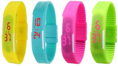 NS18 Silicone Led Magnet Band Combo of 4 Yellow, Sky Blue, Pink And Green Digital Watch  - For Boys & Girls   Watches  (NS18)