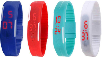 

NS18 Silicone Led Magnet Band Combo of 4 Blue, Red, Sky Blue And White Watch - For Boys & Girls