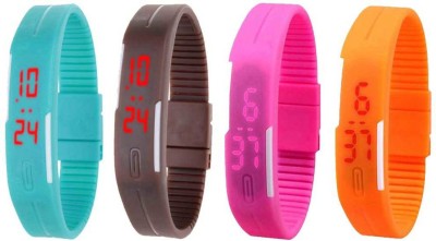 NS18 Silicone Led Magnet Band Combo of 4 Sky Blue, Brown, Pink And Orange Digital Watch  - For Boys & Girls   Watches  (NS18)
