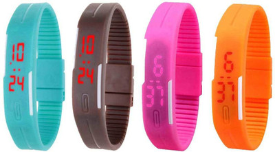 NS18 Silicone Led Magnet Band Combo of 4 Sky Blue, Brown, Pink And Orange Digital Watch  - For Boys & Girls   Watches  (NS18)