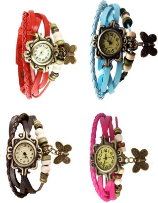 NS18 Vintage Butterfly Rakhi Combo of 4 Red, Brown, Sky Blue And Pink Analog Watch  - For Women   Watches  (NS18)