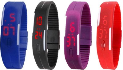 NS18 Silicone Led Magnet Band Watch Combo of 4 Blue, Black, Purple And Red Digital Watch  - For Couple   Watches  (NS18)