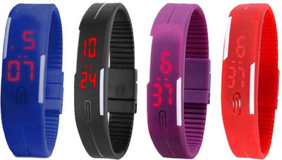 NS18 Silicone Led Magnet Band Watch Combo of 4 Blue, Black, Purple And Red Digital Watch  - For Couple   Watches  (NS18)