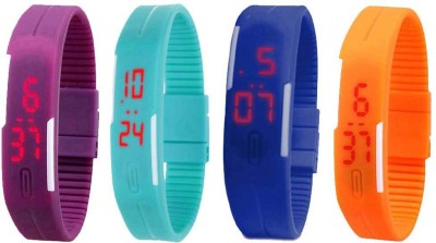 NS18 Silicone Led Magnet Band Combo of 4 Purple, Sky Blue, Blue And Orange Digital Watch  - For Boys & Girls   Watches  (NS18)