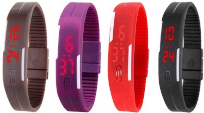 NS18 Silicone Led Magnet Band Combo of 4 Brown, Purple, Red And Black Digital Watch  - For Boys & Girls   Watches  (NS18)