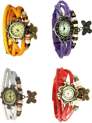 NS18 Vintage Butterfly Rakhi Combo of 4 Yellow, White, Purple And Red Analog Watch  - For Women   Watches  (NS18)