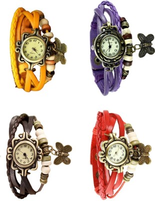 NS18 Vintage Butterfly Rakhi Combo of 4 Yellow, Brown, Purple And Red Analog Watch  - For Women   Watches  (NS18)