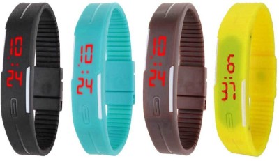 NS18 Silicone Led Magnet Band Combo of 4 Black, Sky Blue, Brown And Yellow Digital Watch  - For Boys & Girls   Watches  (NS18)