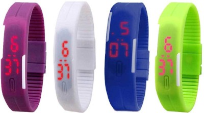 NS18 Silicone Led Magnet Band Combo of 4 Purple, White, Blue And Green Digital Watch  - For Boys & Girls   Watches  (NS18)