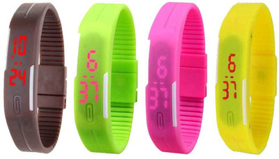 

NS18 Silicone Led Magnet Band Combo of 4 Brown, Green, Pink And Yellow Watch - For Boys & Girls