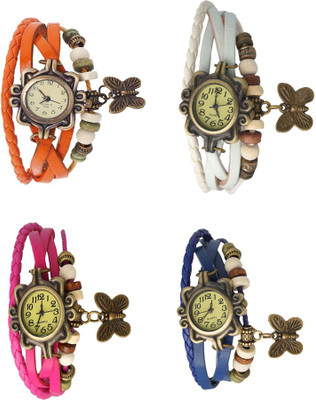 

NS18 Vintage Butterfly Rakhi Combo of 4 Orange, Pink, White And Blue Watch - For Women