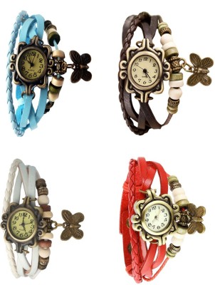 NS18 Vintage Butterfly Rakhi Combo of 4 Sky Blue, White, Brown And Red Analog Watch  - For Women   Watches  (NS18)