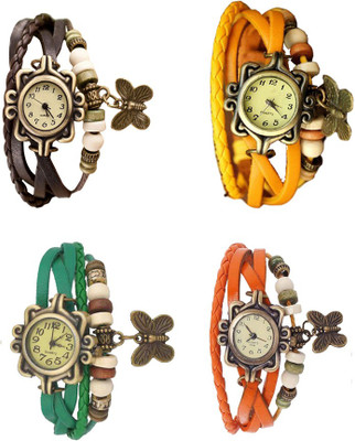 

NS18 Vintage Butterfly Rakhi Combo of 4 Brown, Green, Yellow And Orange Watch - For Women