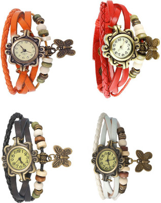 

NS18 Vintage Butterfly Rakhi Combo of 4 Orange, Black, Red And White Watch - For Women