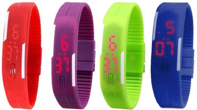 NS18 Silicone Led Magnet Band Combo of 4 Red, Purple, Green And Blue Digital Watch  - For Boys & Girls   Watches  (NS18)